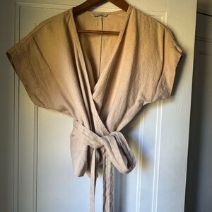 Linenfox Beige Linen Wrap Top